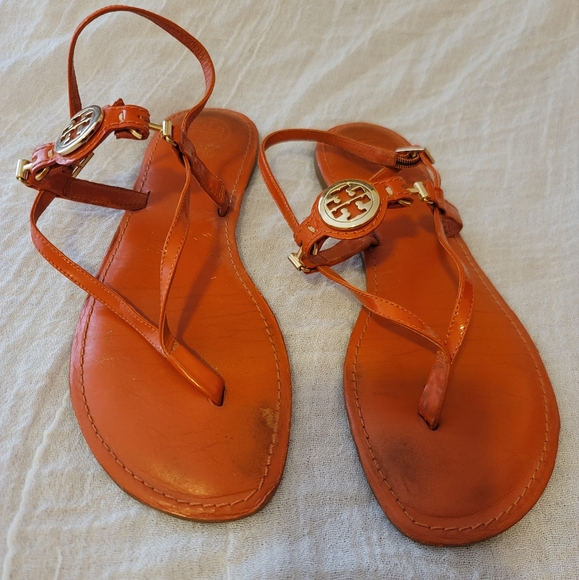 Tory Burch Womens Size 10 Sandals Poppy Orange Mini Miller Strap - Picture 1 of 6
